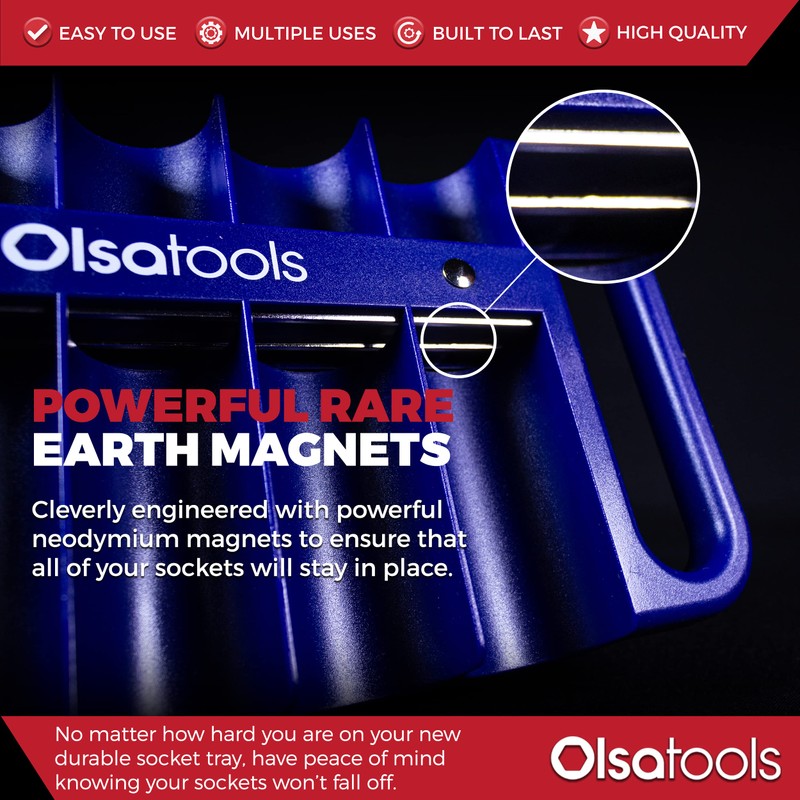 Olsa Tools Magnetic Portable Socket Organizer Tray - 1/2-Inch Drive