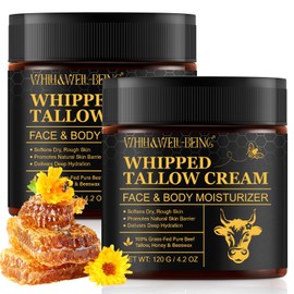 WHLH & WELL-BEING Beef Tallow for Skin, Beef Tallow and Honey Balm, Moisturizer for Face & Body Skin Care(2Pack)