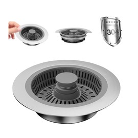 Kitchen Sink Drain Strainer and Sink Stopper Combo,New Upgraded Sink Bounce Core Drain Strainer, Stainless Steel Kitchen Sink Stopper, Universal Kitchen Sink Drain Basket and Drain Stop Replacement