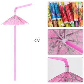 100pcs Umbrella Drinking Straws, Disposable Plastic Straws, Tropical Hawaiian Beach Cocktail Pool Luau Party Decorations Supplies