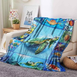 BNREDA Cuddly Blanket, Turtle, Animals in the Ocean, Fluffy Flannel Fleece Blanket, Couch Blanket for Children and Adults (Animals 2, 130 x 150 cm)