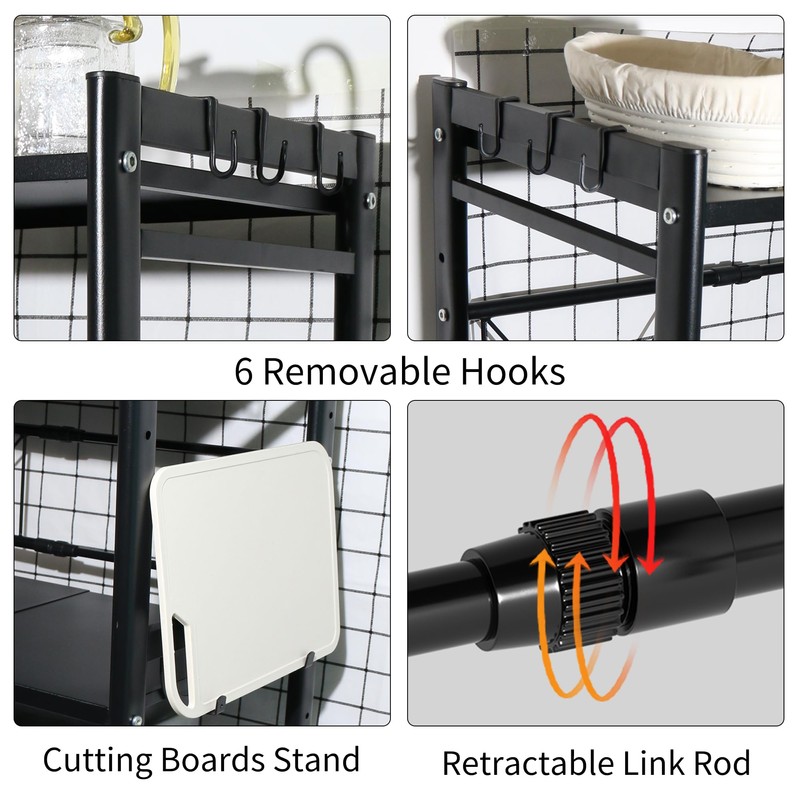 ifory 3-Tier Microwave Oven Rack, 15.7~23.6" Expandable Microwave Stand, Countertop