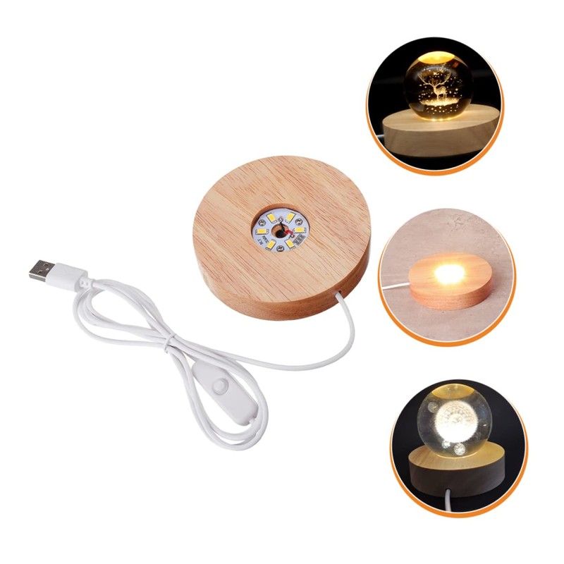 LED Wood Display Base USB Powered Cylinder Light Display Base