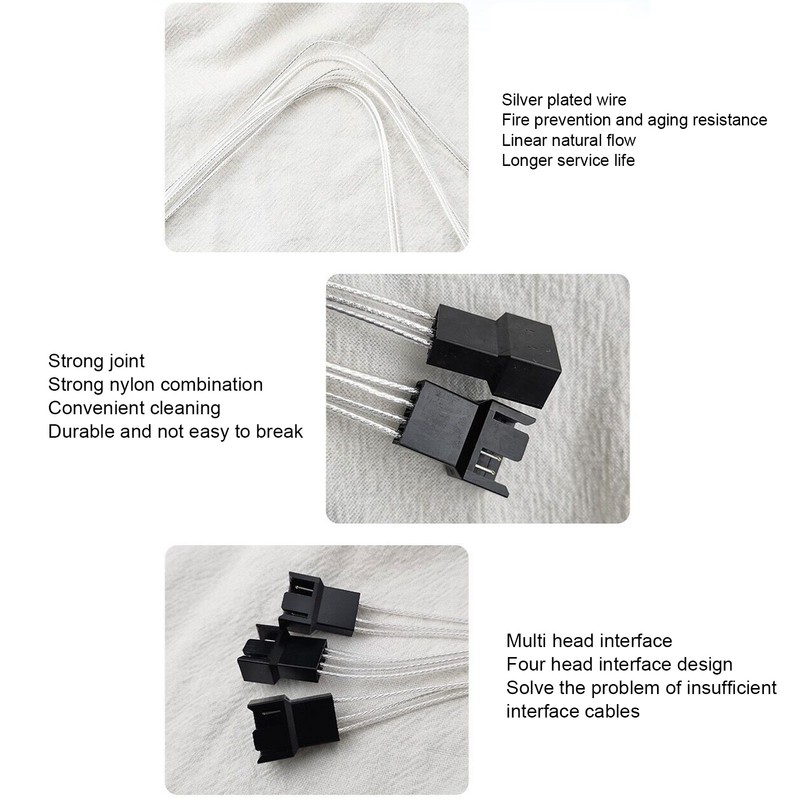 4pcs PWM Fan Extension Cable 4 Pin Silver Coated Copper
