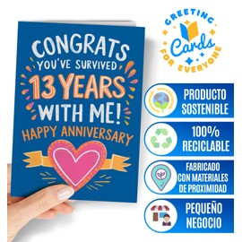 13th Anniversary Card for Husband or Wife - Silk Anniversary Card for Couple - Funny 13th Year Wedding Cards- Happy 13 Years for her, him - 13 Year Anniv Cards for Spouse, Girlfriend or Boyfriend - NUM 255