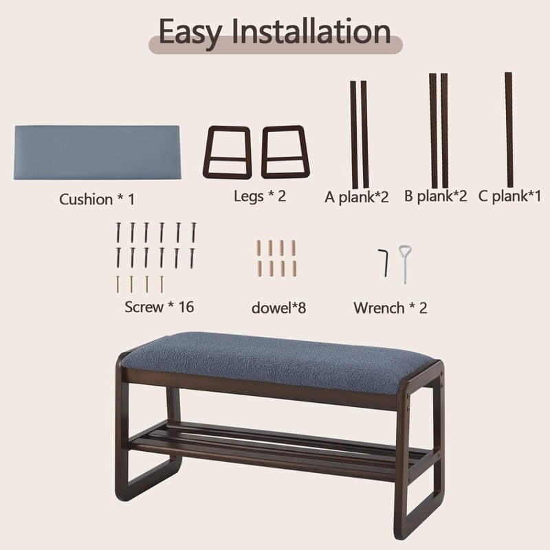 Achicsofar Shoe Rack Bench,2 Tier Wooden Entryway Bench with Shoe