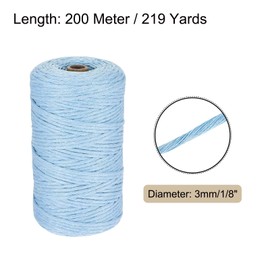 Rebower 1/8 Inch 656 Feet Macrame Cord, Cotton Cord Rope String Single Strands Twisted Braided Thick Macrame Cord [for Crafts Wall Plant Hangers] - Sky Blue