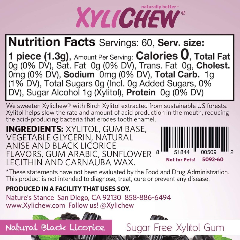 Xylichew - Naturally Better Sugar-Free Chewing Gum, Licorice - 60