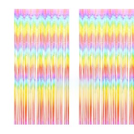 Lightweight Rainbow Backdrop Streamers AILEXI 2 Pack 1 m x 2 m Metallic Tinsel Foil Fringe Curtains for Photo Booth Party Decor