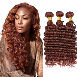 BilltiiWW Red Brown Deep Wave Bundles Color 33 Deep Curly Wave Human Hair Bundles 8a Grade Brazilian Human Hair Soft and Silky for Women 12 14 16 Inch