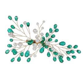 Crystals Beads Hair Comb for Women Girls Wedding Bridal Hair Piece Hair Styling Jewelry Banquet Crystal pearl edge clip (Green, One Size)