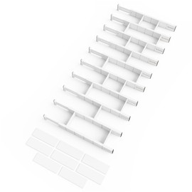 SpaceAid Bamboo Drawer Dividers with Inserts and Labels, Kitchen Adjustable Drawer Organizers, Expandable Organization for Home, Office, Dressers, 10 Dividers with 24 Inserts (17"-22" White)