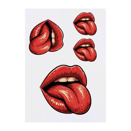 4 x 'Red Lips Tongue Out' Temporary Tattoos - Water Resistant, Skin-Safe, Non-Toxic Transfers, Mixed Sizes (TO00084348)