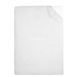 AIMANE® Single Fitted Sheet 92 x 190 CM Non Iron Percale Easy Care Poly Cotton Single Size Fitted Bed Sheet Perfect for Single Size Mattress (White, Single)