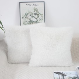NIULAA Cream Cushion Covers 50cm x 50cm Cushion Cover Faux Fur Set of 2 Fluffy Pillow Covers Soft Plush Luxury Decorative Pillows for Sofa Scatter Pillowcases 20x20 inches