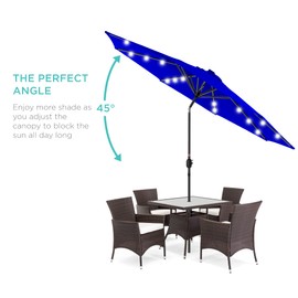 Best Choice Products 10ft Solar Polyester LED Lighted Patio Umbrella w/Tilt Adjustment and UV-Resistant Fabric - Resort Blue