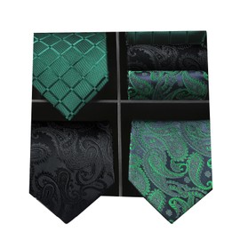 HISDERN Lot 3 Piece Men's Tie Classic Elegant Ties and Pocket Square Silk Tie Set Wedding Party Tie - Multiple Sets, Ht-3s