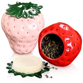 Tlence 2 Pack Ceramic Strawberry Jars, Strawberry Shaped Canisters With Lids, Unique Multifunction Tea Storage Tin, Farmhouse Food Container for Sugar Biscuit, Strawberry Decor for Home, Red Pink