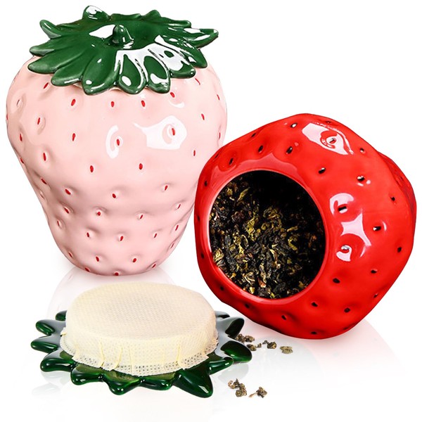 Tlence 2 Pack Ceramic Strawberry Jars, Strawberry Shaped Canisters With