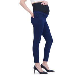 Savi Parker Maternity Work Pants for Women, Skinny Leg Over The Belly, Pregnancy Must Haves for Summer – 29" Inseam (L, Navy)