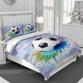 NPCEED Football Bed Linen Set, Children's Bed Linen 135 x 200 cm with Football Motif, 3D Football Sports Duvet Cover for Boys, Boys, Teenagers (135 x 200 cm, A)