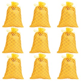 Touchstone Drawstring Bags Traditional Indian Handcrafted Fabric Perfect for Gifts Jewelry Weddings Pouches Purses Potli, Mimosa Leaf (9 Pcs) Yellow, 12x9 inches