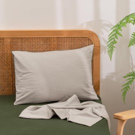 BESTOUCH 100% Washed Cotton Pillowcase for Hair and Skin Linen Feel Soft Comfortable Breathable 2 Set Pillow Case with Envelope Closure Solid Linen Grey Queen 20x30 Inches