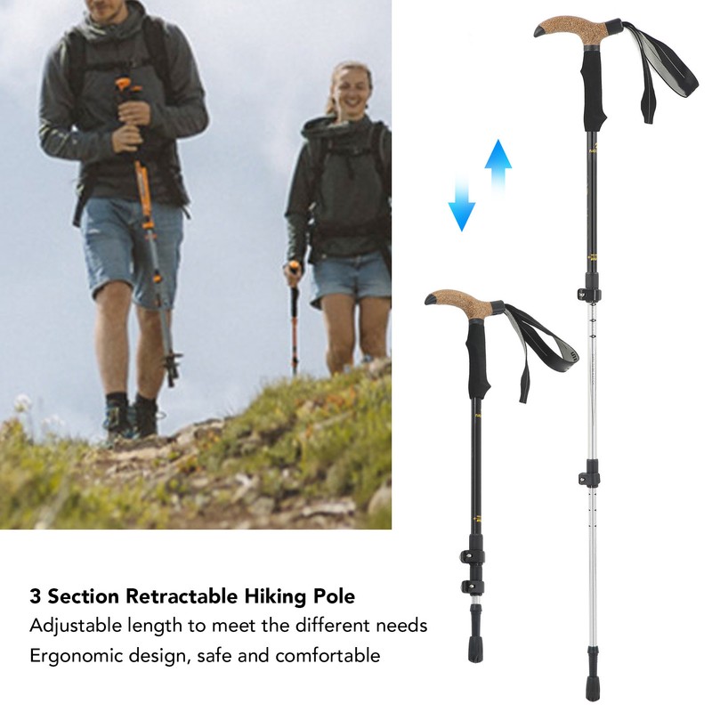 3 Section Retractable Hiking Stick Aluminum Alloy Mountaineering Balance Pole
