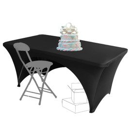 Dololoo Stretchable Tablecloths 6ft for Rectangle Tables with Open Back, Fitted Spandex Rectangular Patio Table Covers, Wedding, Party, Kitchen, Beauty Event Decoration-Black