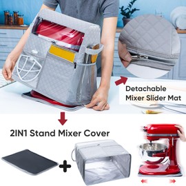 BAGSPRITE Stand Mixer Cover with Detachable Appliance Sliders Base Compatible with KitchenAid Mixer-Storage Bag for 6/7/8 Quart with Pockets for Kitchen Aid Accessories and Attachments
