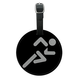 Running Jogging Marathon Symbol Round Leather Luggage ID Tag Suitcase Carry-On