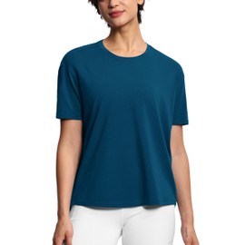 THE GYM PEOPLE Women's Short Sleeve Workout T-Shirts Back Loose Fit Running Yoga Tee Tops Dark Blue Green