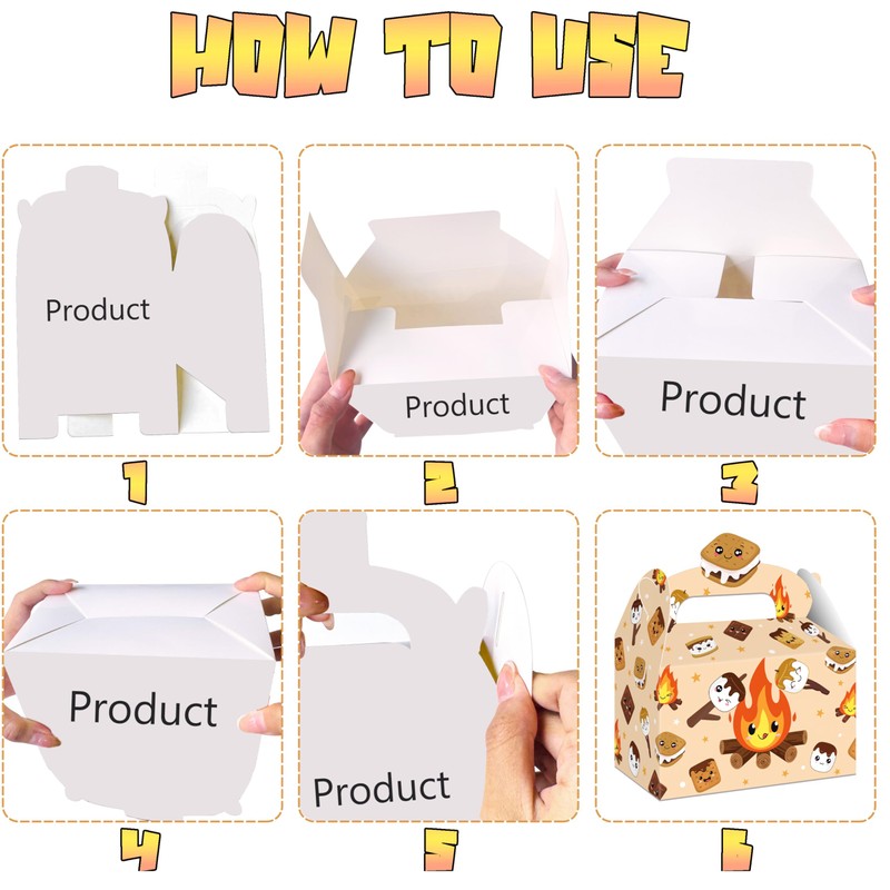 S'mores Treat Boxes 12pcs Cute Campfire Themed Party Favor Boxes
