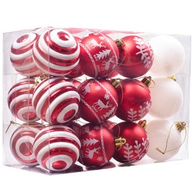 Valery Madelyn 24pcs 6cm Shatterproof Christmas Baubles,Traditional Red and White Christmas Ball Ornaments for Christmas Tree Decorations