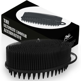 Avilana Avilana Silicone Exfoliating Body Scrubber ?C Dual-Sided Silicone Loofah for Shower, Body Scrubber for Men & Women, Gentle Loofa Alternative, Easy-to-Clean Silicone Body Scrubber (S3-Black)