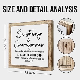 Scripture Sign, Be Strong and Courageous Sign, Wooden Plaques Box Signs, Inspirational Wood Sign, Scripture Decor Art, Christian Home Decor for Living Room, Motivational Desk Decor, Christian Gift