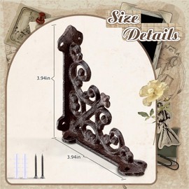 Blulu 4 Pack Antique Style Cast Iron Shelf Brackets Decorative Brackets 3 7/8" x 3 7/8" Wall Mount Shelving Bracket Heavy Duty Victorian Style Shelf(Iron Gray)
