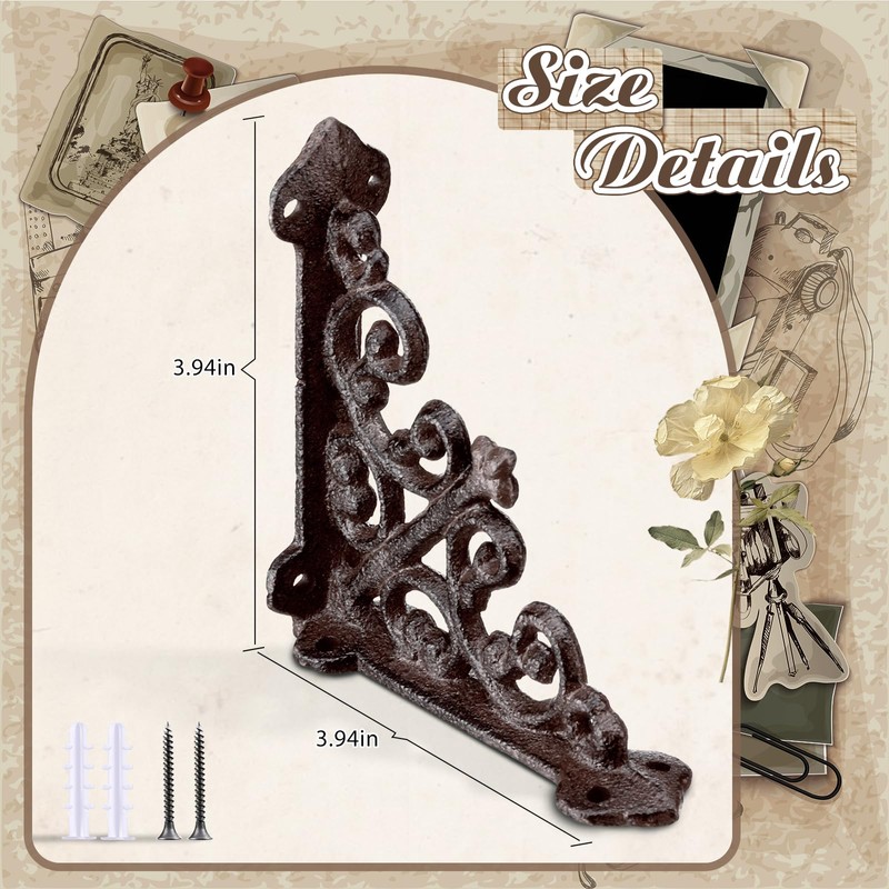 Blulu 4 Pack Antique Style Cast Iron Shelf Brackets Decorative