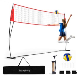 Hezeyferg Freestanding Volleyball Training Net, 5 Height Adjustable Portable Volleyball Net System, Quick Setup Practice Set for Indoor or Outdoor Use (12FT Red)