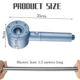 EnixwH Water-saving shower head, shower head with hose, water-saving, shower head with hose 1.5 m, anti-limescale shower head, water saving, pressure increasing, filter shower head with hose (blue)