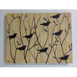 Cuadro Decorativo Moderno Pintura en lienzo canva Pajaros en ramas de árbol Pintado a Mano obras de arte de animales de la naturaleza cuadro para deco