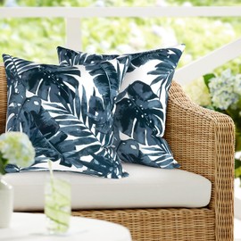 DYTXIII Pack of 2 Outdoor Waterproof Pillow Covers ONLY, Square Decorative Double Printed Pillow Cases for Patio Couch Porch Chairs Pack of 2 (18 x 18 in,Palm Blue)