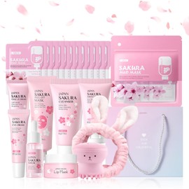 LAIKOU Set De Cuidado Facial Sakura Para Adolescentes, Kit Completo De 34 Piezas, Set De Regalo Navideño Para Mujeres Y Adolescentes, Rutina Diaria De Cuidado Facial Hidratante Y Nutritiva, Ideal