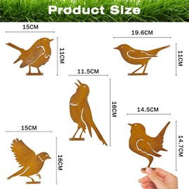 DTXYBC Rust Bird Garden Decoration, Pack of 5 Patina Metal Birds Rust Stakes, Metal Rust Garden Decoration, Garden Stake Rust Decoration Bird for Outdoor Autumn Decoration Outdoor, Patina Garden