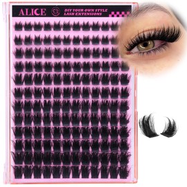 ALICE Lash Clusters Wispy Volume Eyelash Clusters with 2 Spikes Thick Fluffier Cluster Eyelash Extensions Individual LashesThin Band Lash Extensions DIY at Home (144pcs/12-22mm/CC- Curly)