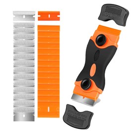 Hollraiku Razor Blade Scraper, Removable Double Edged Scraping Tool with 30 Blades, Plastic Mini Scraper for Removing Labels/Stickers/Decals/Glue Residue from Glass Window Cooktop (GJCD31)