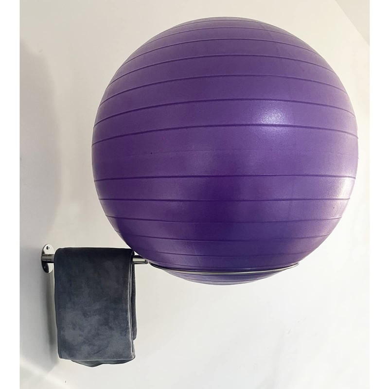Wall Mounted Stainless Steel Exercise Ball Holder, Sturdy Yoga Ball