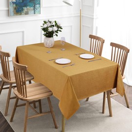 JUCFHY Rectangle Table Cloth,Linen Tablecloth Heavy Duty Fabric,Stain-Proof,Water Resistant Washable Table Cloths,Decorative Oblong Table Cover for Kitchen and Holiday(60x84 Inch,Gold)