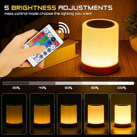Vaileal LED Bedside Lamp, Touch Dimmable Atmosphere Table Lamp with Remote Control, USB Charging, 13 Colours and Colour Changing, Portable Children's Mood Light for Bedroom/Living Room/Office