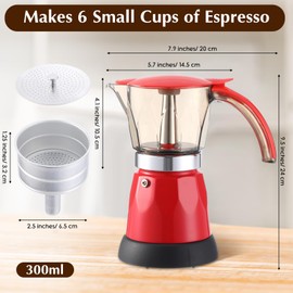 Lemosae Electric Espresso Maker Transparent Coffee Maker Electric Moka Pot Portable Aluminum Coffee Pot Italian Moka Maker with Detachable Base, Coffee Gift for Women Men Home Travel (Magenta,6 Cup)